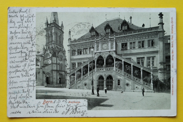 Ansichtskarte AK Bern / Rathaus / 1902 / Kirche – Straßenansicht